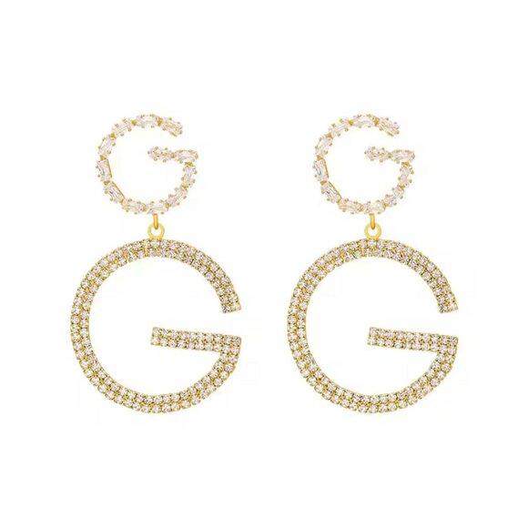 Women's Brand New Designer "G" Lettered Dangle Earrings Size 1"X1" - Picture 3 of 3